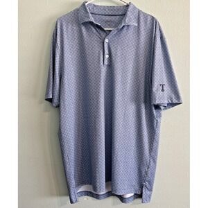 johnnie-O Performance Golf Polo Shirt Mens L Blue Diamond Print Stretch
